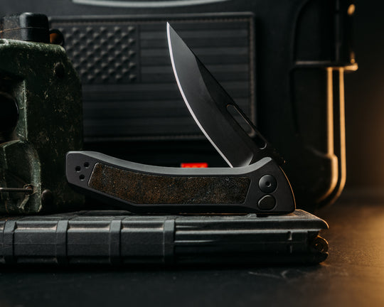 Custom Kwaiken Folder -  Mammoth Bone, Black Handle, Black Nitride Blade, Deep Carry Pocket Clip