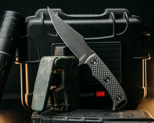 Tosahwi- Grey w/ Red Liner G10, Allen Bolts, Textured Grip