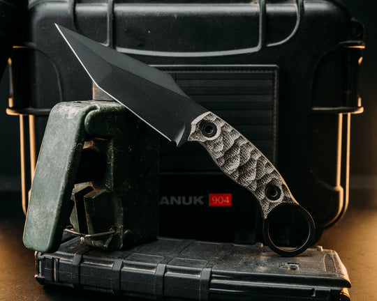 Ringed Tac Tanto- OD Green Canvas Micarta, Armor Black Cerakote, Allen Bolts, Textured Grip