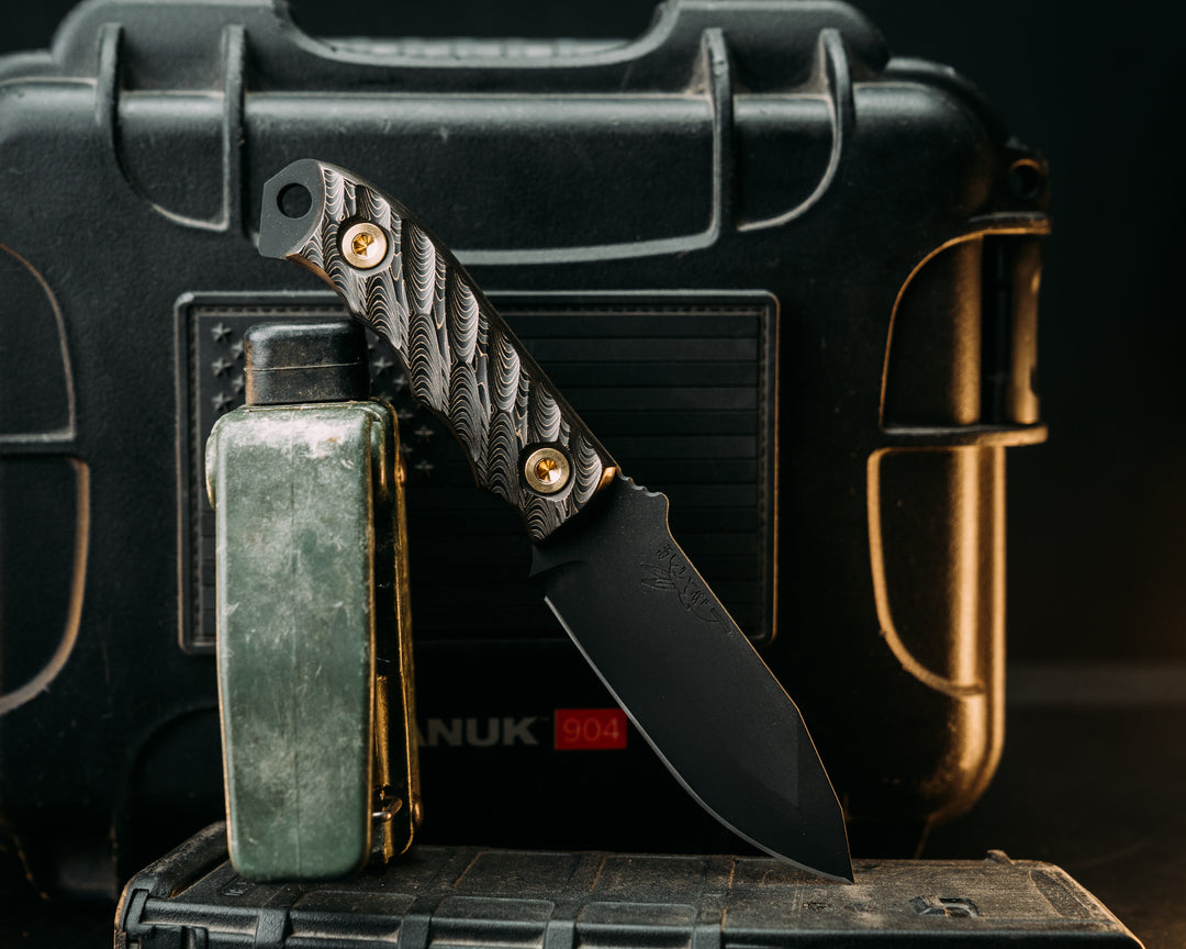 Disaster Cub- Gold Camo Carbon, Armor Black Cerakote, Brass Allen Bolts, Textured Grip