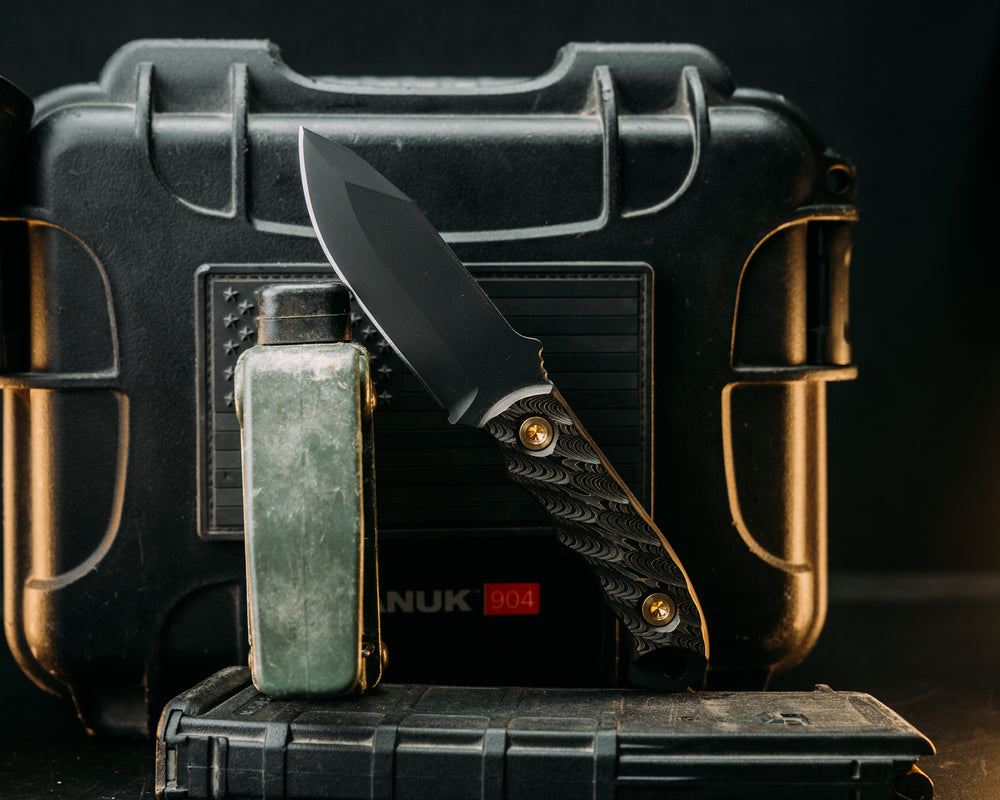 Disaster Cub- Gold Camo Carbon, Armor Black Cerakote, Brass Allen Bolts, Textured Grip