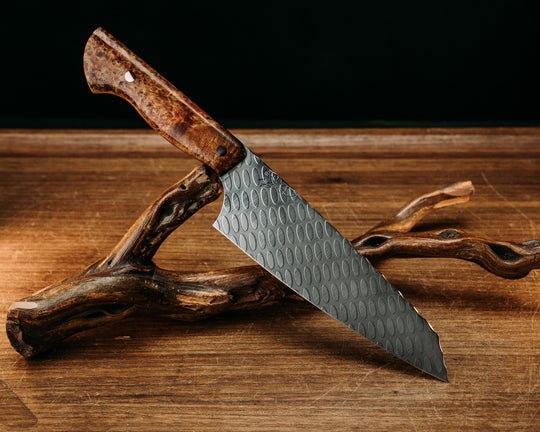 Santoku - Amboyna, Copper & Black G10 Liner, Copper Pins, Smooth Grip