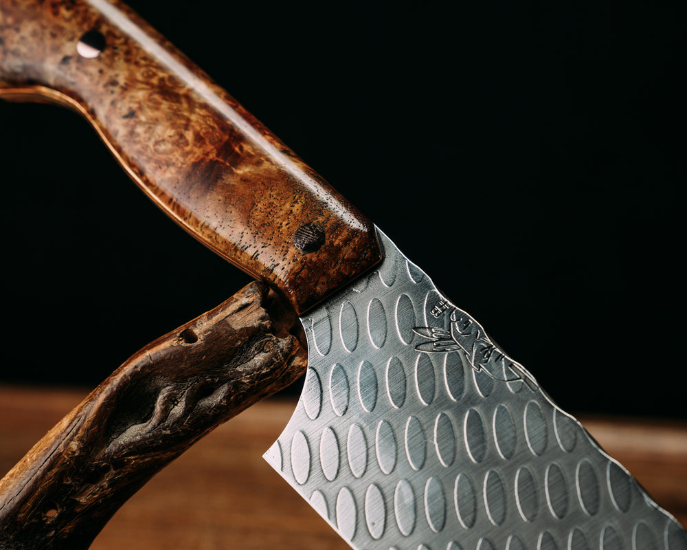 Santoku - Amboyna, Copper & Black G10 Liner, Copper Pins, Smooth Grip
