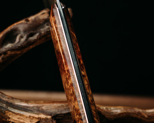 Santoku - Amboyna, Copper & Black G10 Liner, Copper Pins, Smooth Grip