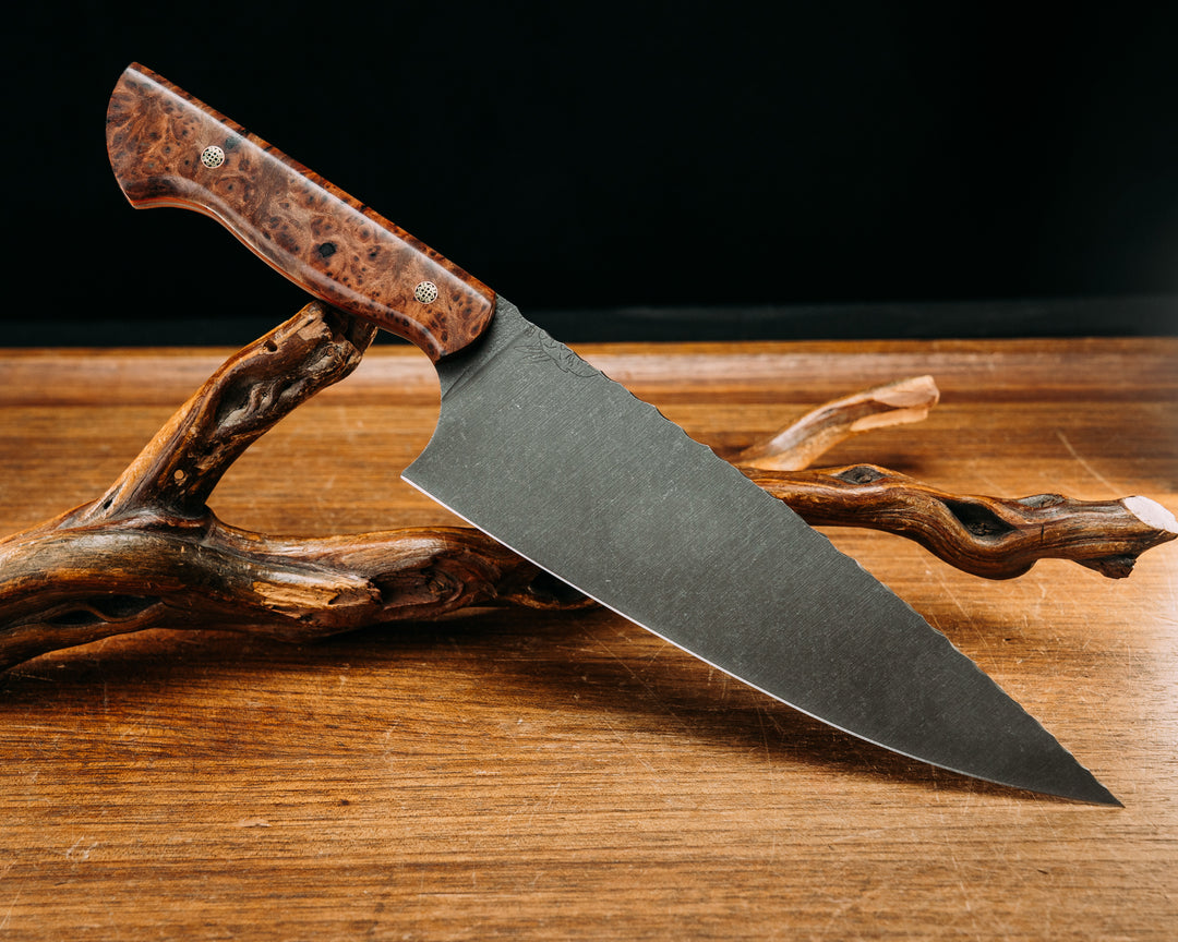 Chef Blade - Redwood w/ Red & Coyote G10 Liners, Mosaic Pins Smooth Grip.