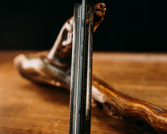 Chef Blade - Dyed Black Ash w/ Black & G10 Liners, Mosaic Pins Smooth Grip.