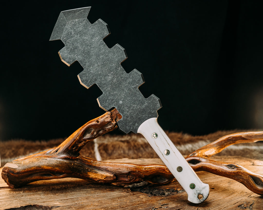 Mini Macuahuitl- Elk Antler, Mosaic & Brass Ppins, Smooth Grip.