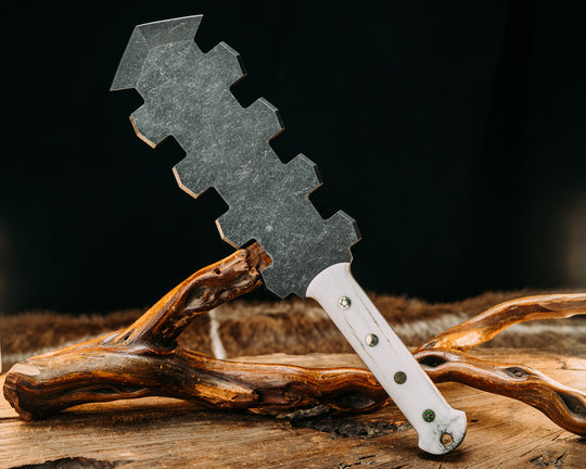 Mini Macuahuitl- Elk Antler, Mosaic & Brass Ppins, Smooth Grip.
