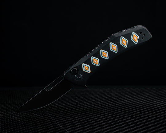 Custom Kwaiken Folder-  Prototype CamoQuartz 1.26, Anodized Black Handle, Black Nitride Blade, Textured Grip, Deep Carry Pocket Clip