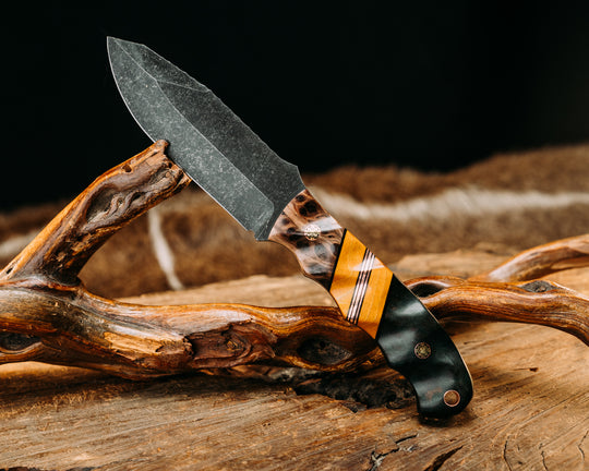 Disaster Jr - Redwood, Black G10 & Copper Pin Striping, Maple Burl, Dyed Redwood, Mosaic Pins, Copper Lanyard Pin, Textured Grip.