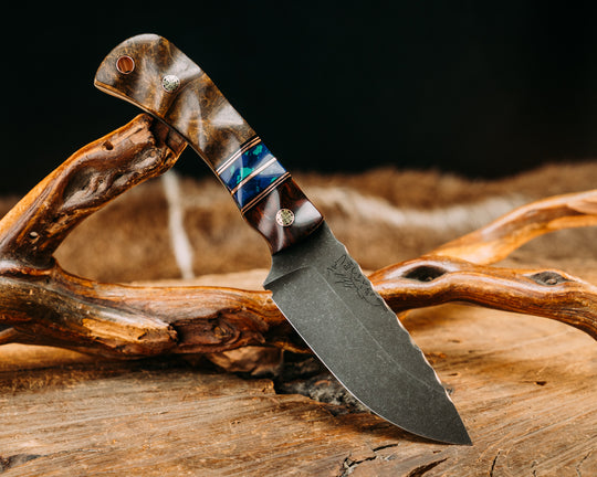 Cav Jr- Rosewood, Black G10 & Copper Pin Striping, Azurite Malachite TruStone Splits, Kasthni, Mosaic Pins, Copper Lanyard Pin, Textured Grip.