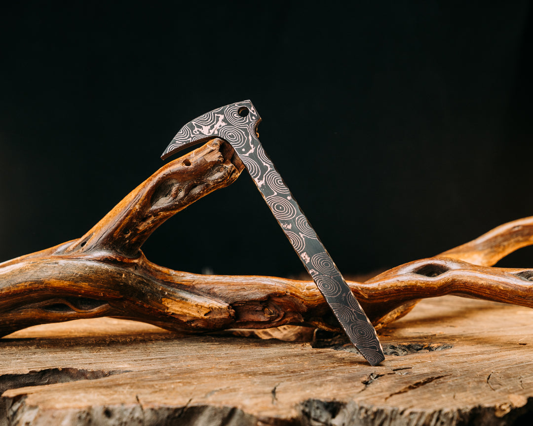 Mini Pry Bar- Baker Forge Raindrop CopperMai Damascus