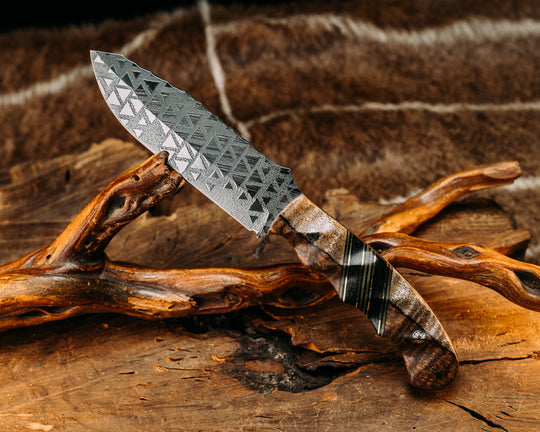 Disaster Breacher- Spalted Maple, Black & OD Green G10 w/ Brass Pin Striping, Black Canvas Micarta Splits, Mosaic Pins, Textured Grip.