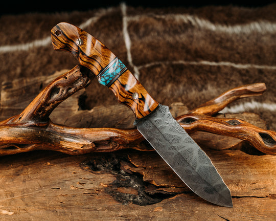 Disaster Breacher- Desert Ironwood, Black G10 w/ Aluminum & Copper Pin Striping, Turqouise w/ Copper Web, Mosaic Pins, Copper Lanyard Pin, Textured Grip.