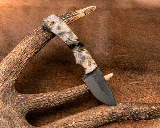 Beef Harpoon- Buckeye Burl, Black G10 and Brass Pin Striping, OD Green Canvas Micarta and Black with Gold Web Tru-stone Split, Mosaic Pins, Textured Grip
