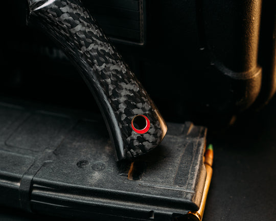 Nashi- Carbon Fiber, Carbon Fiber Pin, Red Lanyard Mosaic Pin, Textured Grip
