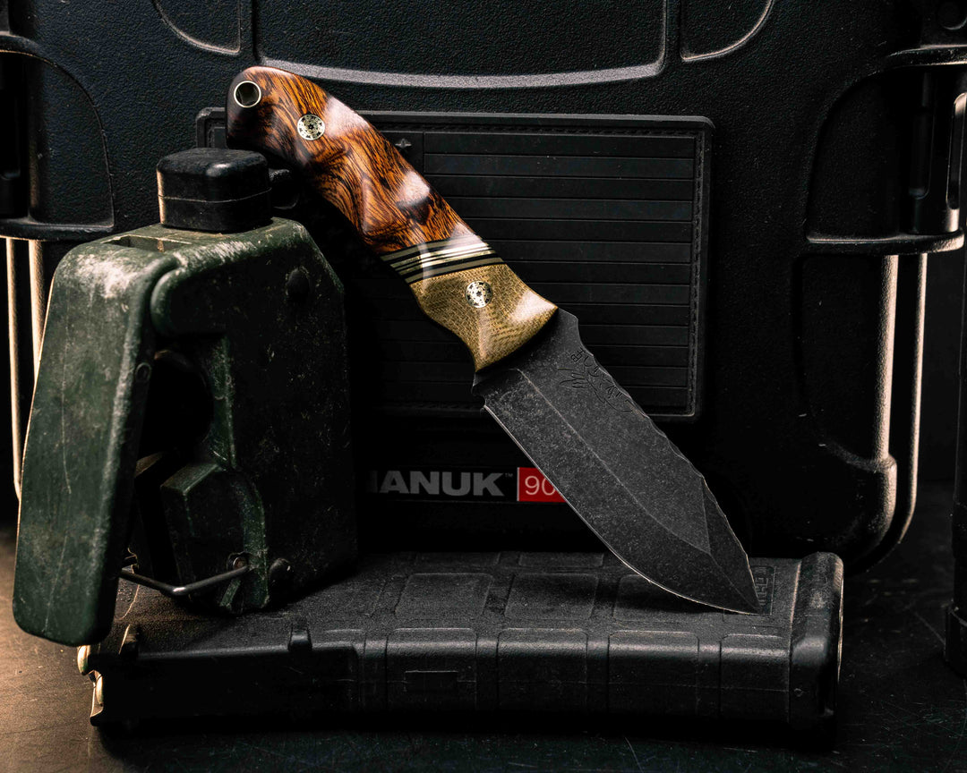 Disaster Cub Gen 3- OD Green Canvas Micarta, Black G10, OD Green G10 and Brass Split, Desert Ironwood, Mosaic Pins, Brass Lanyard Pin, Textured Grip