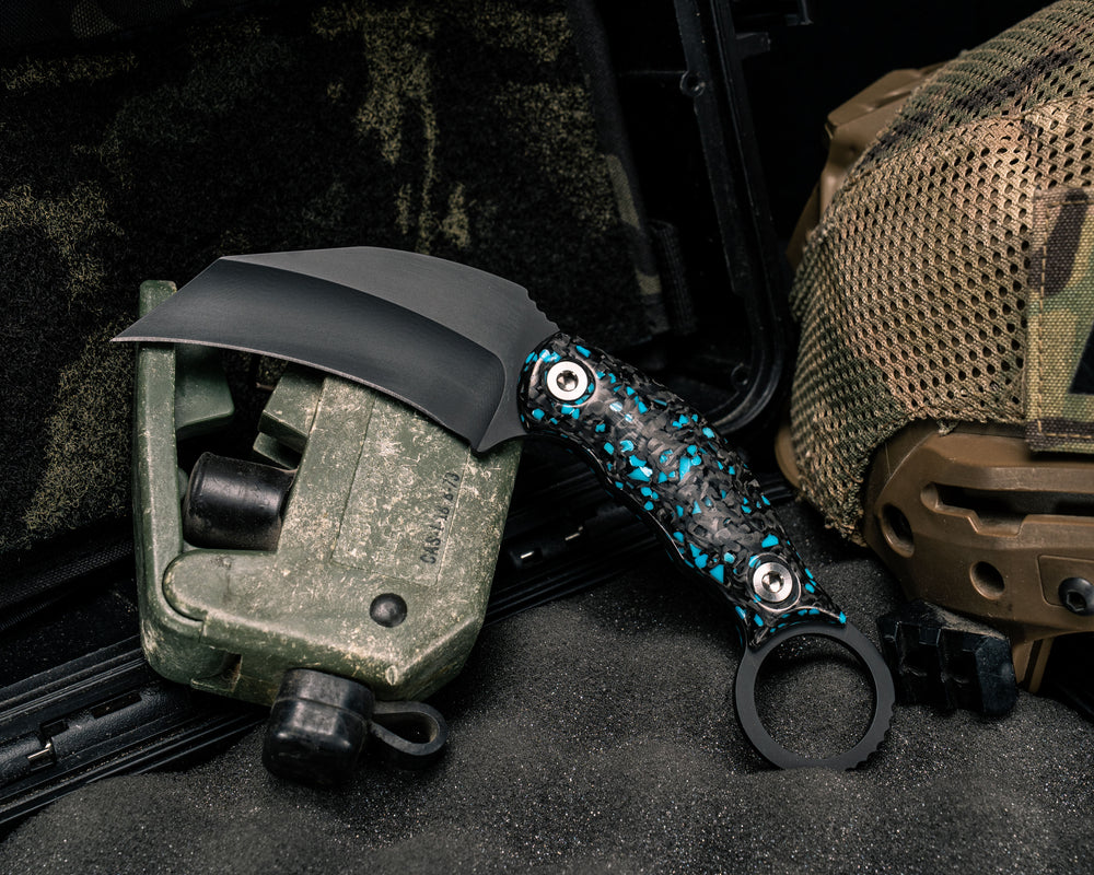 Karambito- Turquoise Rocky Wave Carbon, Armor Black Cerakote, Ti Allen Bolts, Smooth Grip