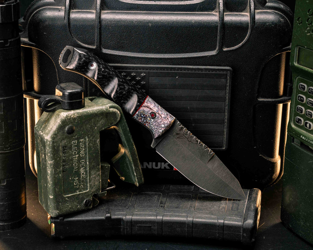 Hog Hunt Jr- Kenworth Dragon ScaleFordite, Cherry G10 Split, Mosaic Pins, Textured Grip, Old School Rock Work