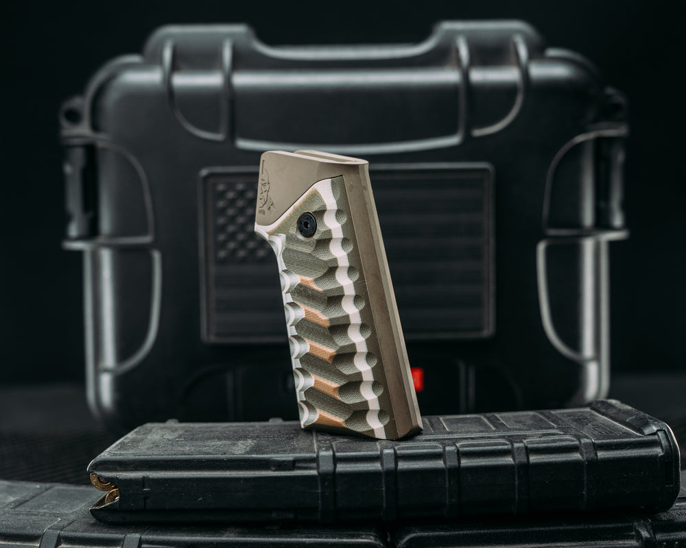 HFB x Kinetic AR Grip System - Coyote, Sand & OD Green G10, Magpul FDE Cerakote, Snake Grip
