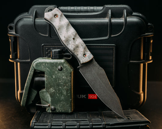 Field Knife- Elk Antler, Patriot Mosaic Pins,Textured Grip.