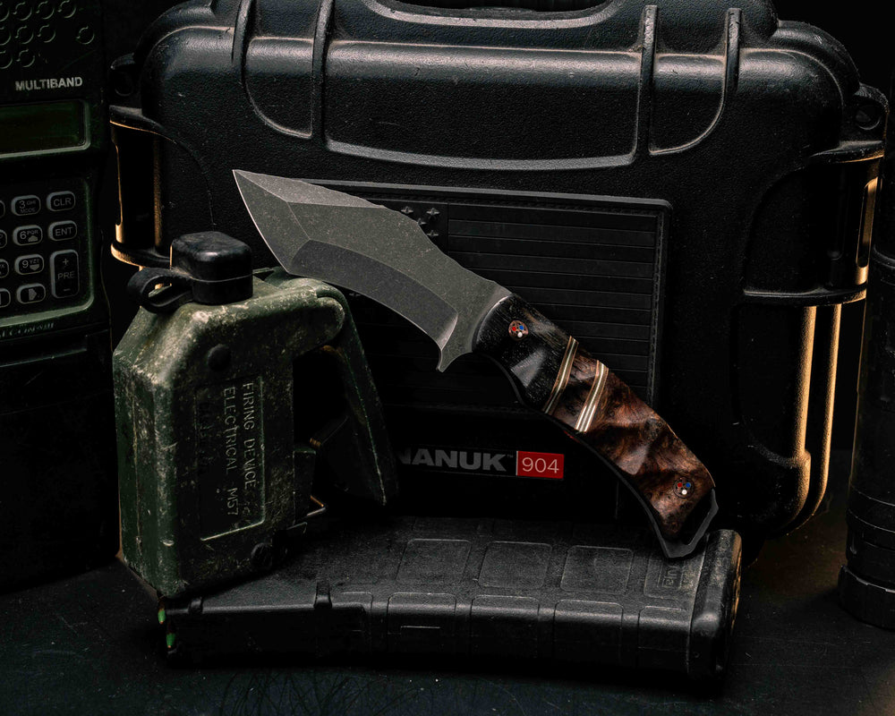 Buteo- Ancient Bog Oak, Copper, OD Green G10 and White G10 Pin Striping, Mahogany Split, Mahogany, Copper Patriot Mosaic Pins, Textured Grip
