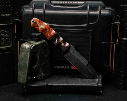 Disaster Jr Gen 3- Desert Ironwood, Black G10, Copper and Brass Pin Striping, Desert Ironwood Split, Amboyna Burl, Mosaic Pins, Brass Lanyard Pin, Textured Grip