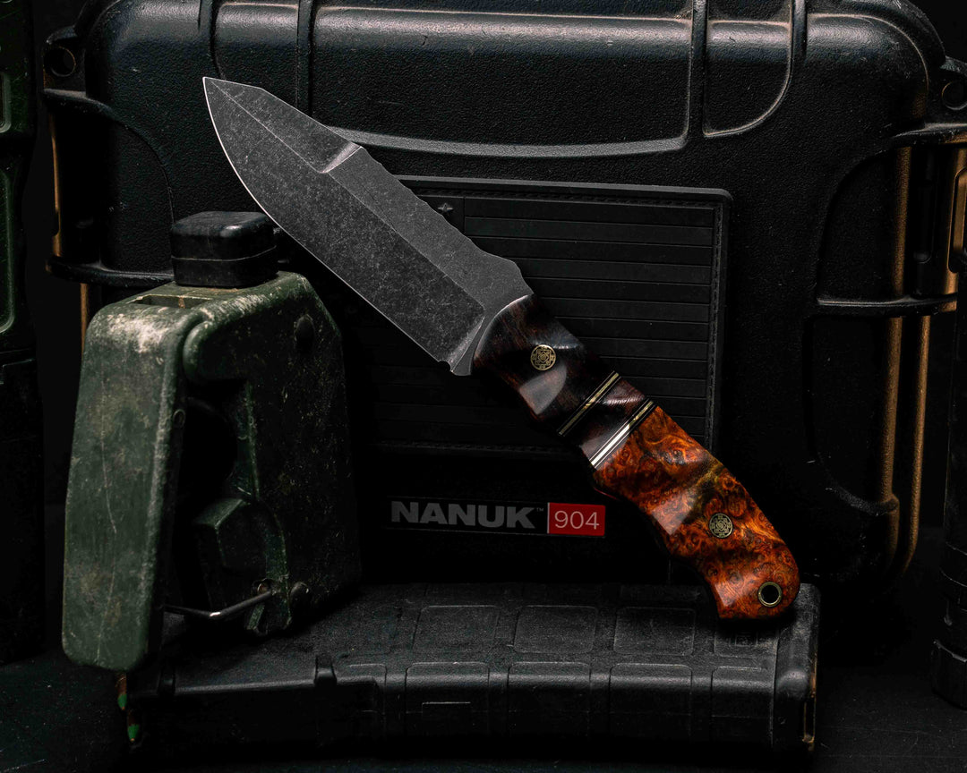 Disaster Jr Gen 3- Desert Ironwood, Black G10, Copper and Brass Pin Striping, Desert Ironwood Split, Amboyna Burl, Mosaic Pins, Brass Lanyard Pin, Textured Grip