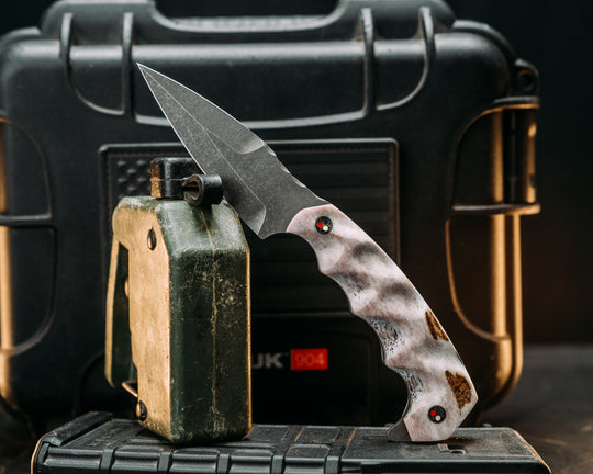 3" HUMINT- Elk Antler, Patriot Mosaic Pins, Textured Grip