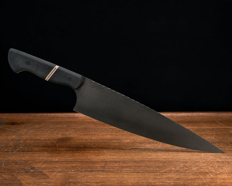 10" Chef Blade- Black Canvas Micarta, Coyote G10, White G10 and Copper Split, Black Micarta Pins, Smooth Grip