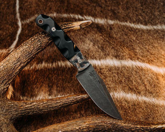 Crow Scalper- Leopard micarta, Black G10, Mosaic Pins, Brass Lanyard Pin, Textured Grip.