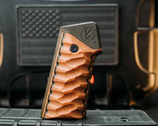 HFB x Kinetic AR Grip- Natural Canvas Mcarta & Black G10, OD Green w/ Black Splatter Cerakote Frame, Snake Grip
