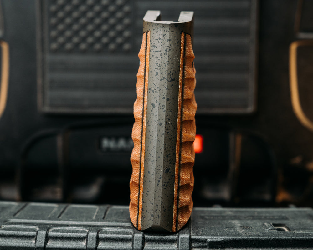 HFB x Kinetic AR Grip- Natural Canvas Mcarta & Black G10, OD Green w/ Black Splatter Cerakote Frame, Snake Grip