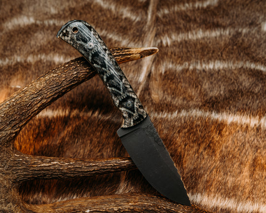 Cavner- Eastern Diamondback Rattlesnake Skin In Resin, Grey, White and Black G10 Liners, Mosaic Pins, Brass Lanyard Pin, Smooth Grip