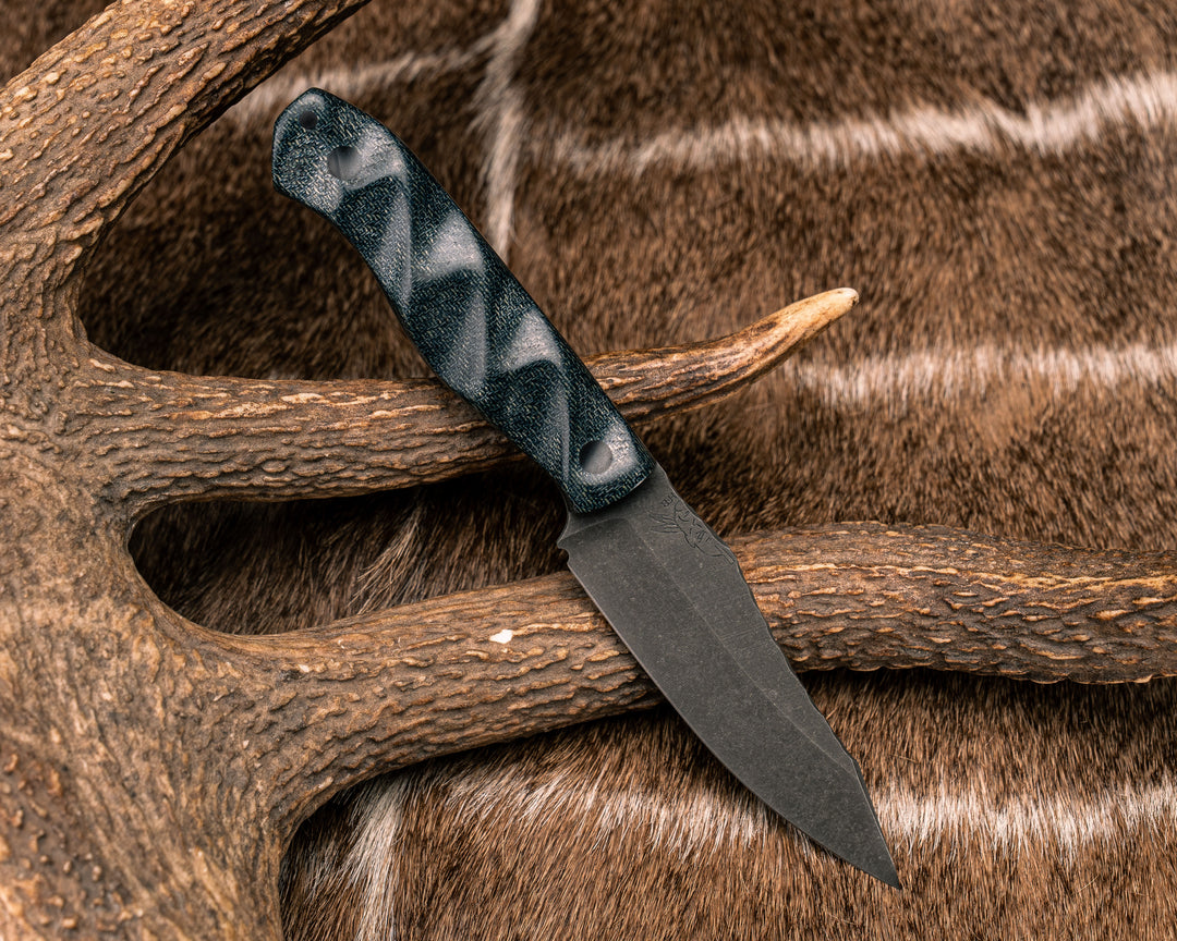 Field Knife Jr- Denim Canvas Micarta, CF Pins, Textured Grip