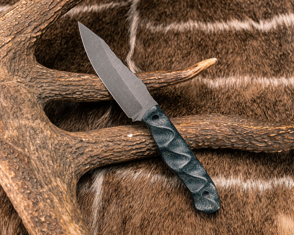 Field Knife Jr- Denim Canvas Micarta, CF Pins, Textured Grip