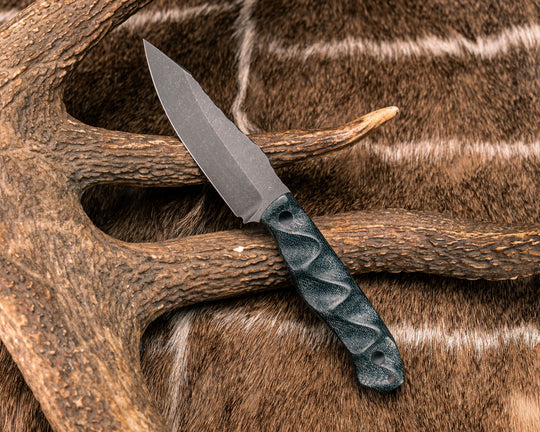 Field Knife Jr- Denim Canvas Micarta, CF Pins, Textured Grip