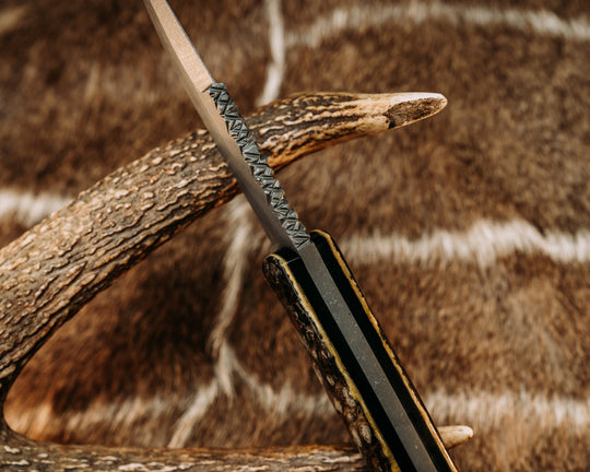 Hog Hunt- Alligator Skin in Resin Over Black G10, Vintage Micarta Pins, Smooth Grip