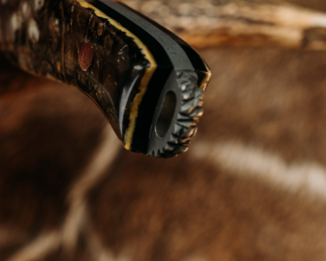 Hog Hunt- Alligator Skin in Resin Over Black G10, Vintage Micarta Pins, Smooth Grip