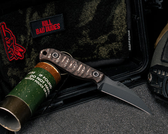 Gula Gula- Copper Camo Carbon Fiber, Armor Black Cerakote, Allen Bolts, Textured Grip
