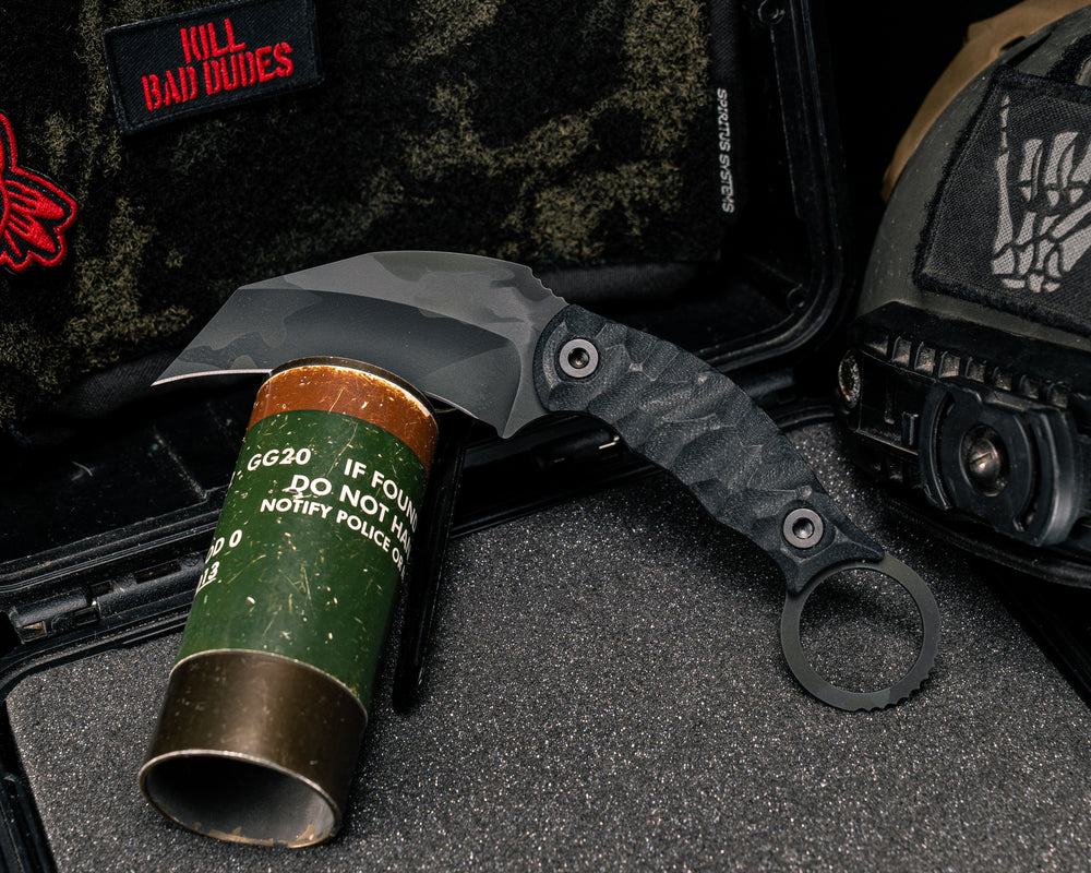 Karambito- Black G10, Black Multicam Cerakote, Allen Bolts, Textured Grip