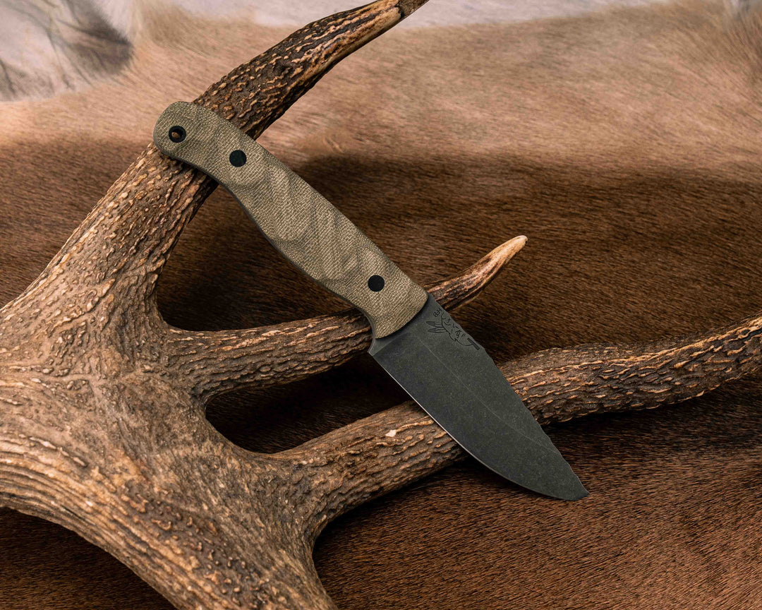 Crow Jr- OD Green Canvas Micarta, CF Pins, CF Lanyard Pin, Textured Grip
