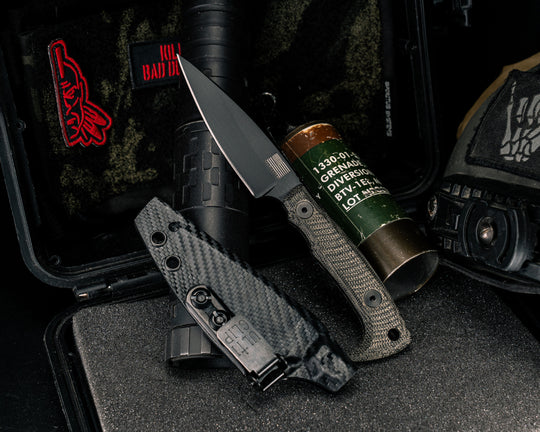 Special K HFB-X-KBD Collab- Black Canvas Micarta, Armor Black Cerakote, Allen Bolts, Textured Grip
