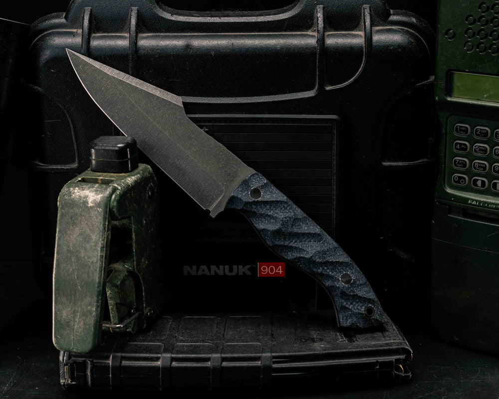 Widow Maker- Midnight Black Jute Micarta, CF Pins, CF Lanyard Pin, Textured Grip