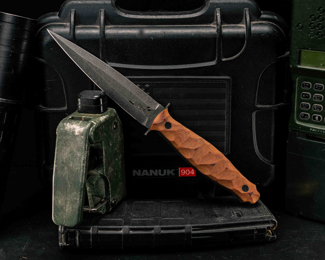 Fairbairn Sykes- Vintage Linen Micarta Two Tone Brown, CF Pins, Textured Grip