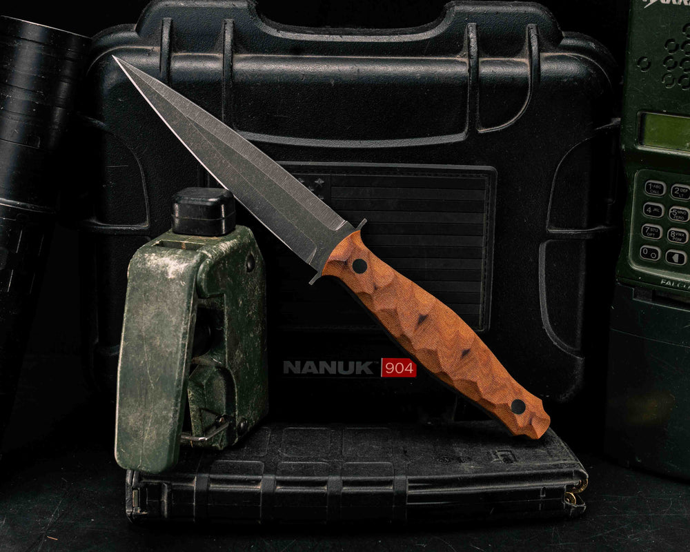 Fairbairn Sykes- Vintage Linen Micarta Two Tone Brown, CF Pins, Textured Grip