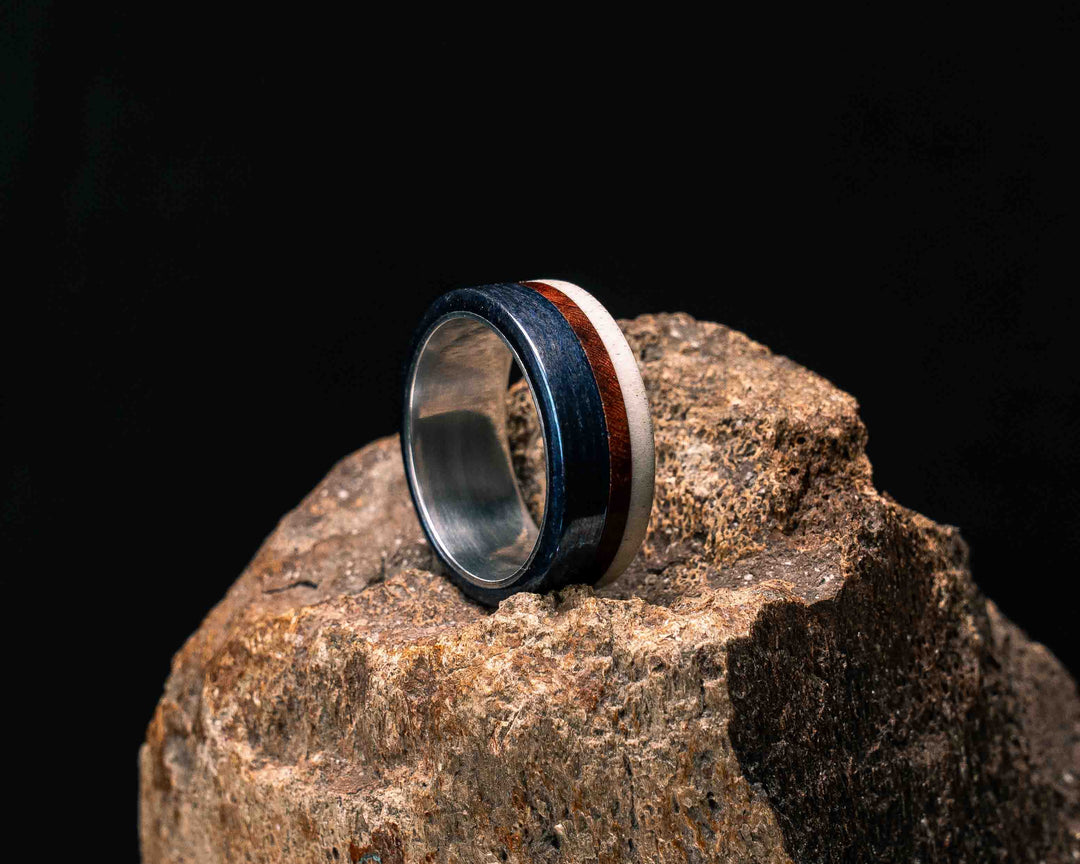 Ring - Timascus, Hawaiian Curly Koa and Elk Antler