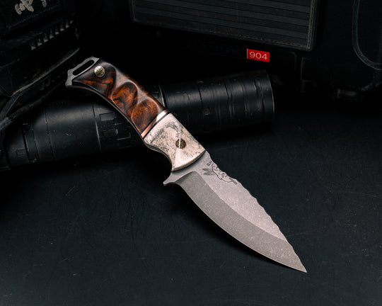 Ishi-CO Elk Antler, Black G10 and Copper Split, Desert Ironwood, Mosaic Pins, Textured Grip