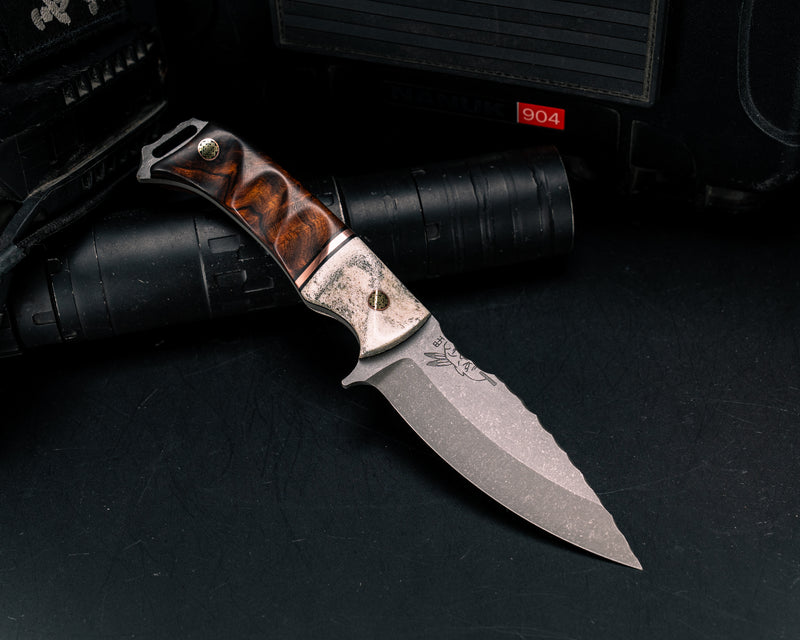Ishi-CO Elk Antler, Black G10 and Copper Split, Desert Ironwood, Mosaic Pins, Textured Grip