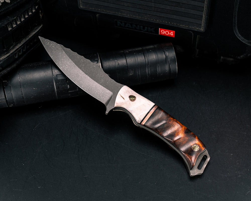 Ishi-CO Elk Antler, Black G10 and Copper Split, Desert Ironwood, Mosaic Pins, Textured Grip